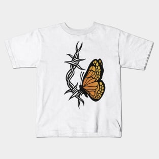 BARBED WIRE MONARCH BUTTERFLY Kids T-Shirt